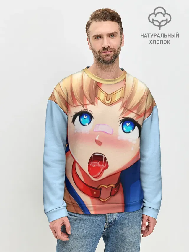 Мужской свитшот базовый с принтом «Sailor Moon Ahegao»