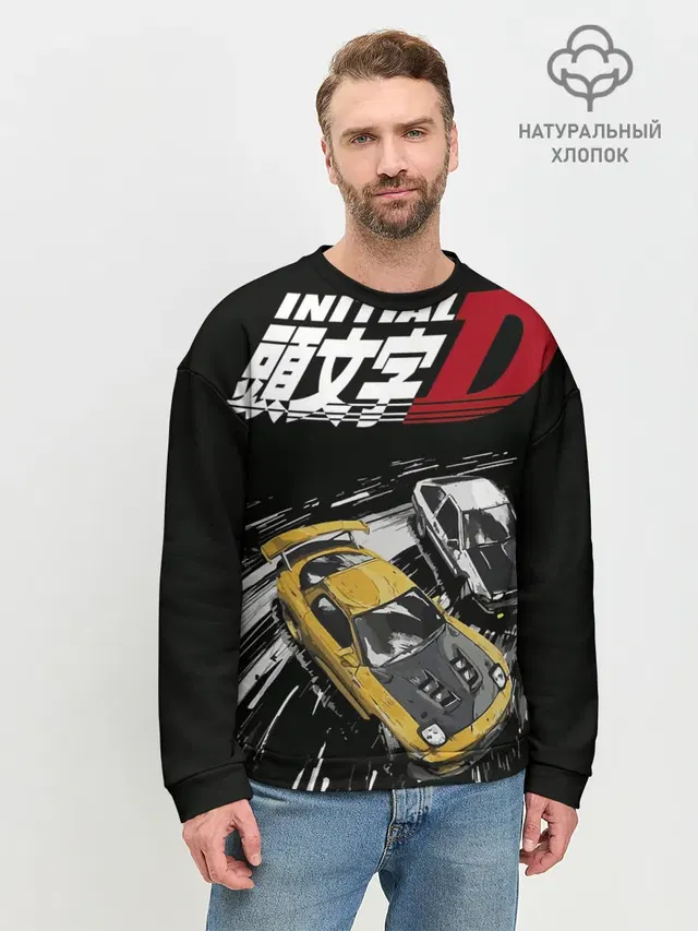 Мужской свитшот базовый с принтом «Initial D две машины»