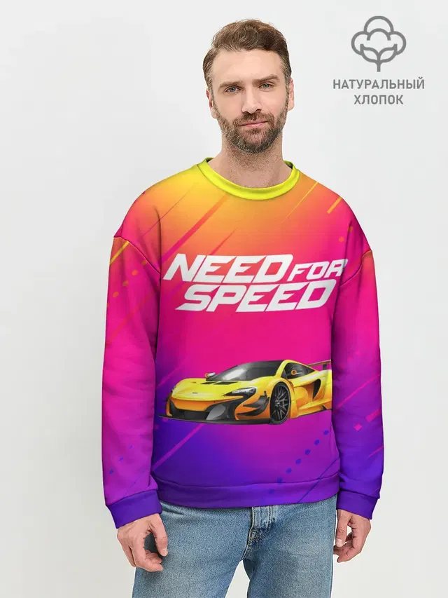 Мужской свитшот базовый с принтом «Need FO Speed»