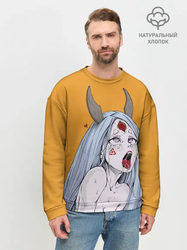 Мужской свитшот базовый с принтом «Ahegao — Ahegao Kaguya»
