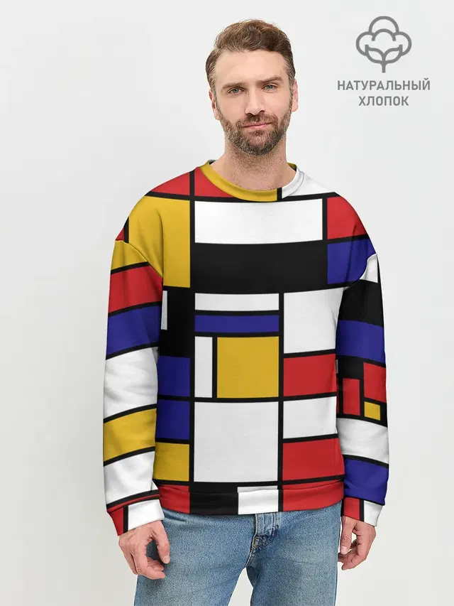 Мужской свитшот базовый с принтом «Retro — Color blocking»