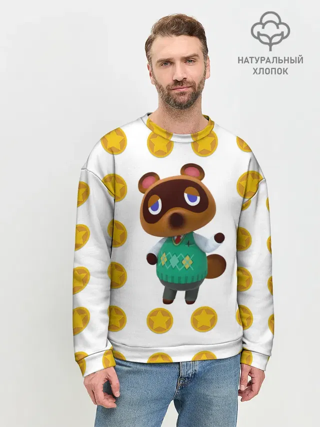 Мужской свитшот базовый с принтом «Animal crossing - Nook»