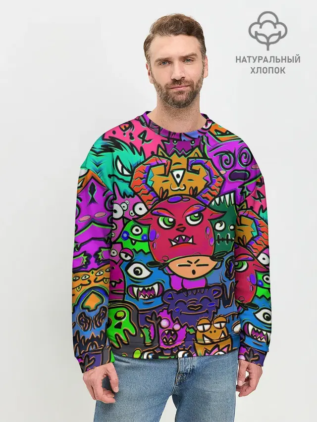 Мужской свитшот базовый с принтом «Pop Art — Happy»