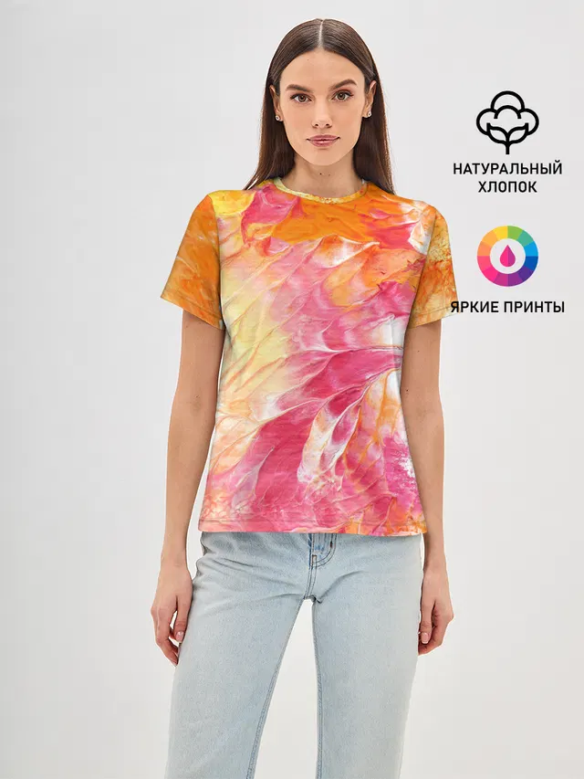 Женская базовая футболка с принтом «Tie-Dye — Яркая — Bright colors»