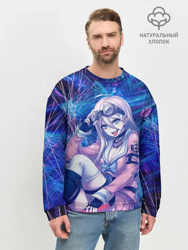 Мужской свитшот базовый с принтом «Danganronpa — Danganronpa neon»