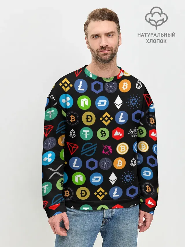 Мужской свитшот базовый с принтом «Другие — ЛОГОТИПЫ КРИПТОВАЛЮТ — CRYPTOCURRENCIES»