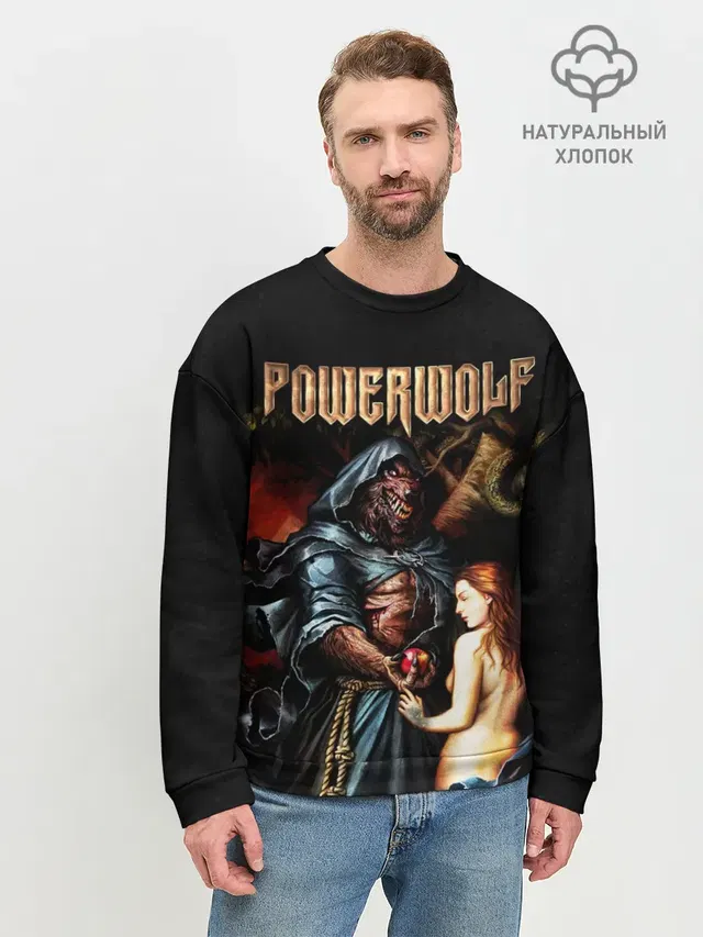 Мужской свитшот базовый с принтом «Разный рок — Powerwolf»