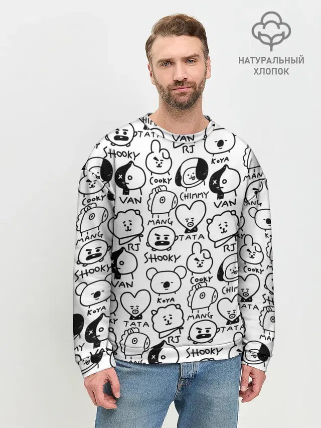 Мужской свитшот базовый с принтом «BTS — BT21»
