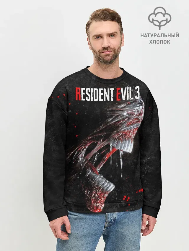 Мужской свитшот базовый с принтом «Horror — RE3 — Nemesis»