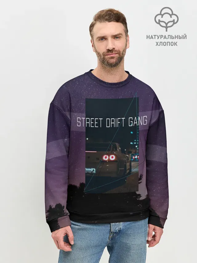 Мужской свитшот базовый с принтом «Street Drift Gang Дрифт»