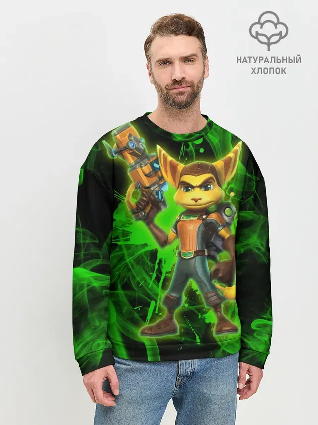 Мужской свитшот базовый с принтом «Ratchet & Clank — Рэтчет и Кланr»