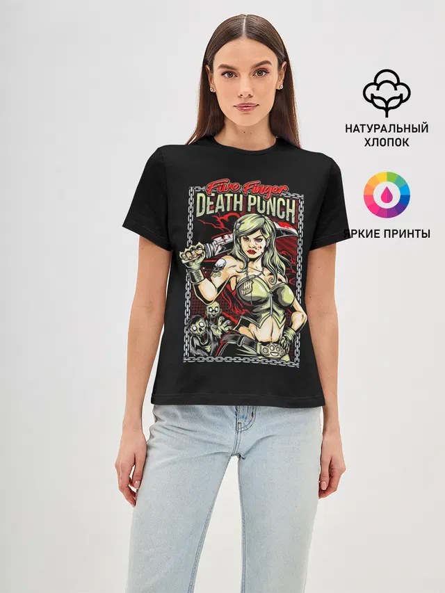 Женская базовая футболка с принтом «Five Finger Death Punch — FFDP Girl»