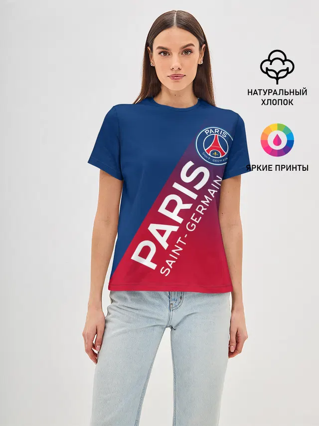 Женская базовая футболка с принтом «ПСЖ — ФК ПСЖ — PARIS SAINT GERMAIN»