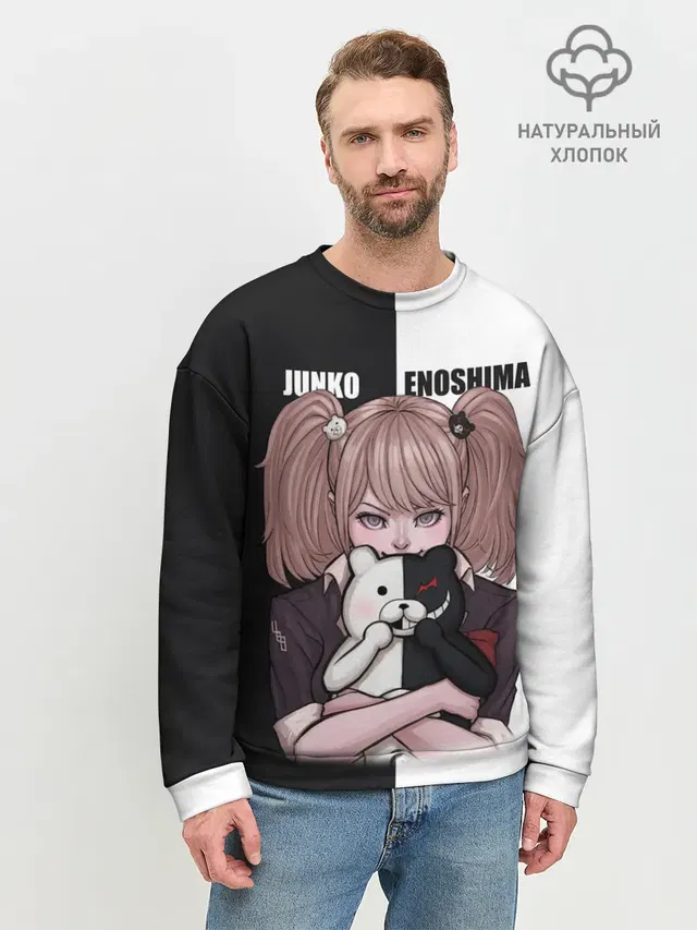 Мужской свитшот базовый с принтом «Danganronpa — MONOKUMA — JUNKO»