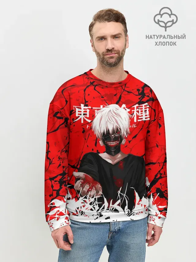 Мужской свитшот базовый с принтом «Токийский Гуль — Kaneki Ken»