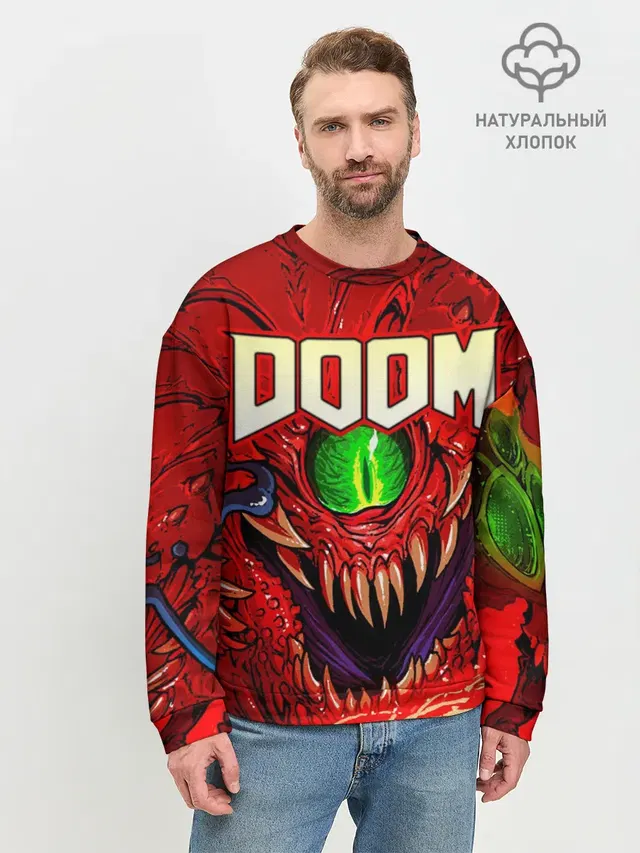 Мужской свитшот базовый с принтом «Дум — DOOM Eternal»