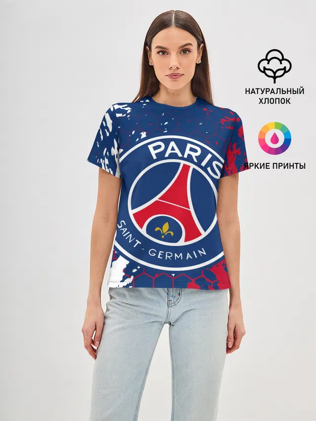 Женская базовая футболка с принтом «ПСЖ — ФК ПСЖ — FC PSG — PARIS SG»