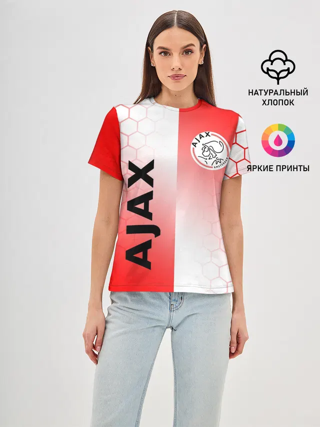 Женская базовая футболка с принтом «Honeycomb pattern — FC AJAX AMSTERDAM — ФК АЯКС»