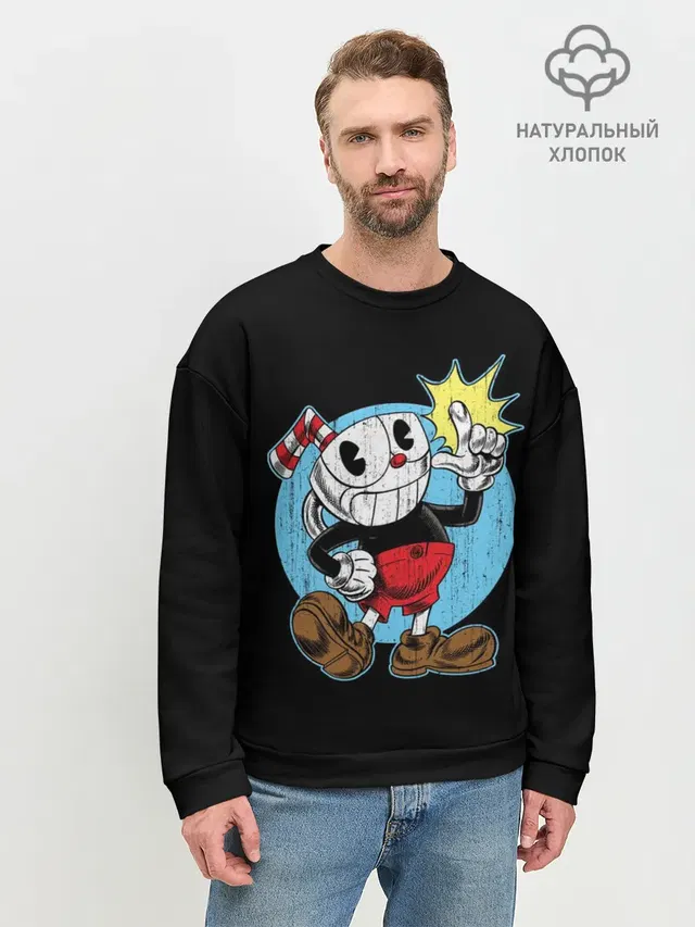 Мужской свитшот базовый с принтом «Cuphead — КАПХЕД»