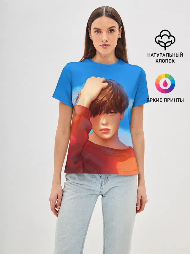 Женская базовая футболка с принтом «BTS — Park Jimin Art»