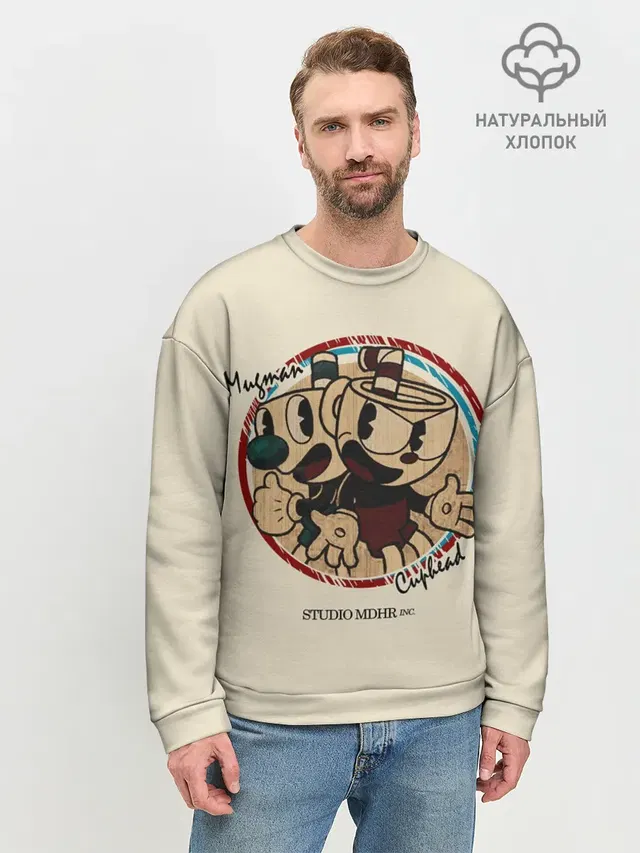 Мужской свитшот базовый с принтом «Cuphead»