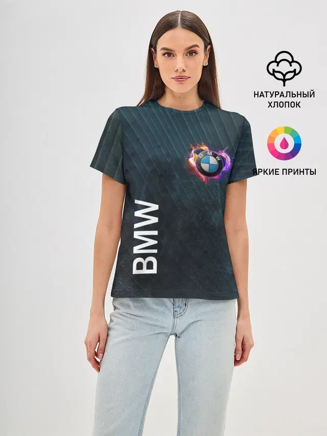 Женская базовая футболка с принтом «BMW — BMW Heart. Grooved Texture»
