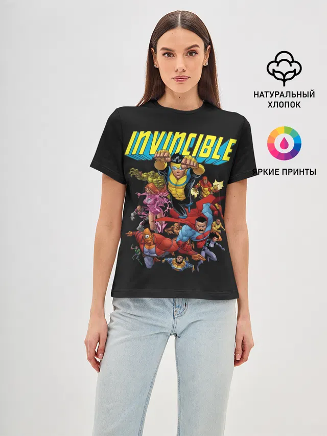 Женская базовая футболка с принтом «Разное — Неуязвимый — Invincible»