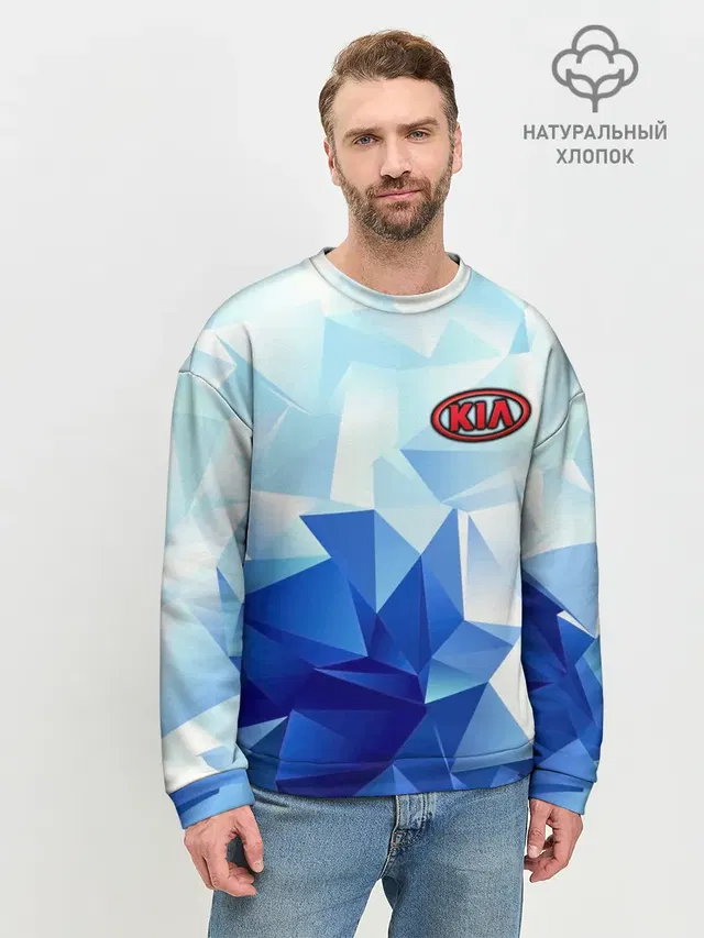 Мужской свитшот базовый с принтом «Low poly pattern — KIA Motors»