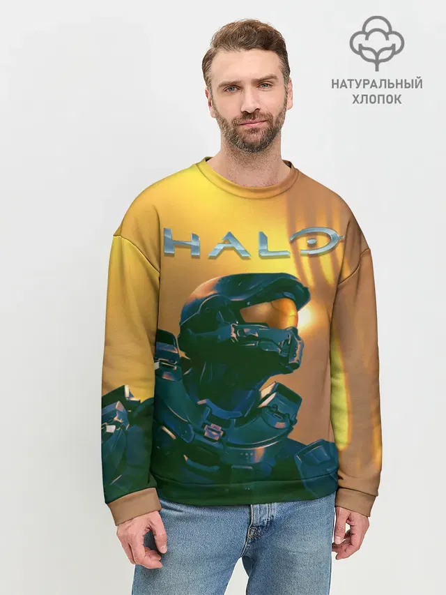 Мужской свитшот базовый с принтом «Halo — Мастер Чиф»