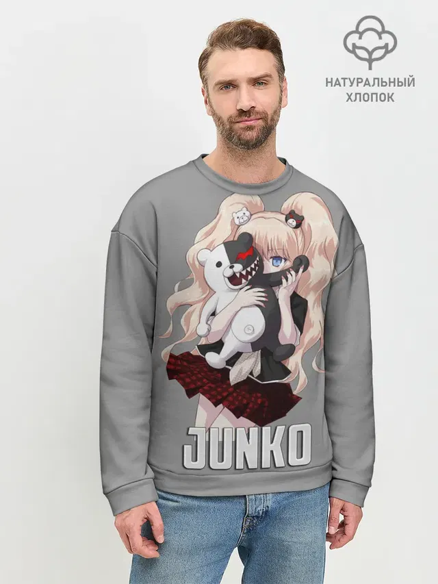Мужской свитшот базовый с принтом «Danganronpa — MONOKUMA — JUNKO»