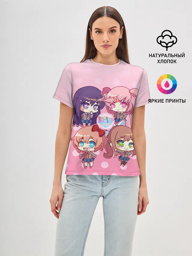 Женская базовая футболка с принтом «Doki Doki Literature Club»