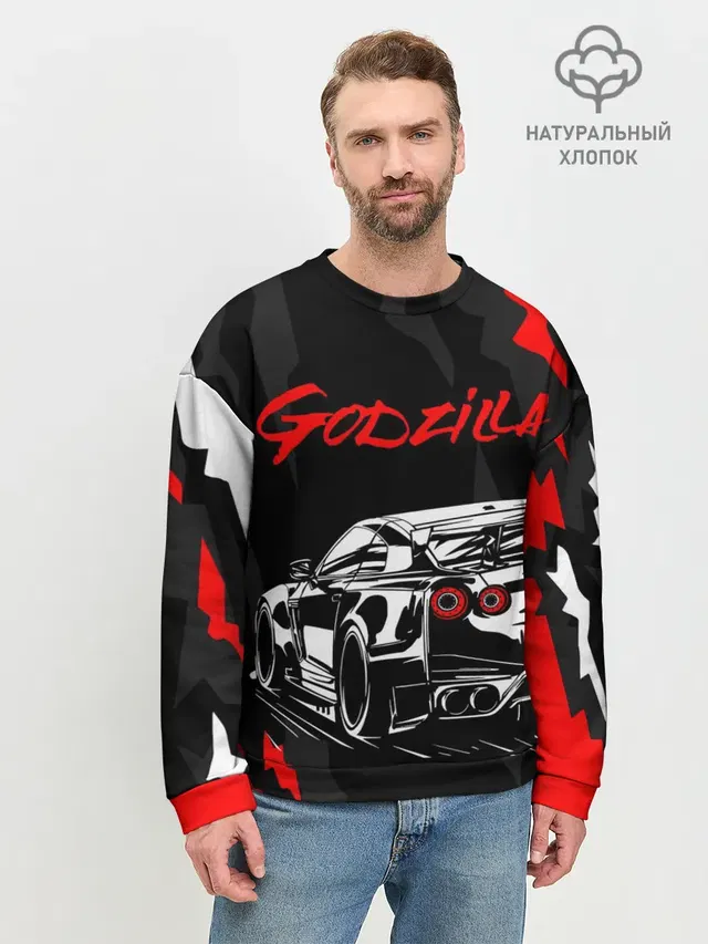 Мужской свитшот базовый с принтом «Nissan — NISSAN GT-R — GODZILLA»