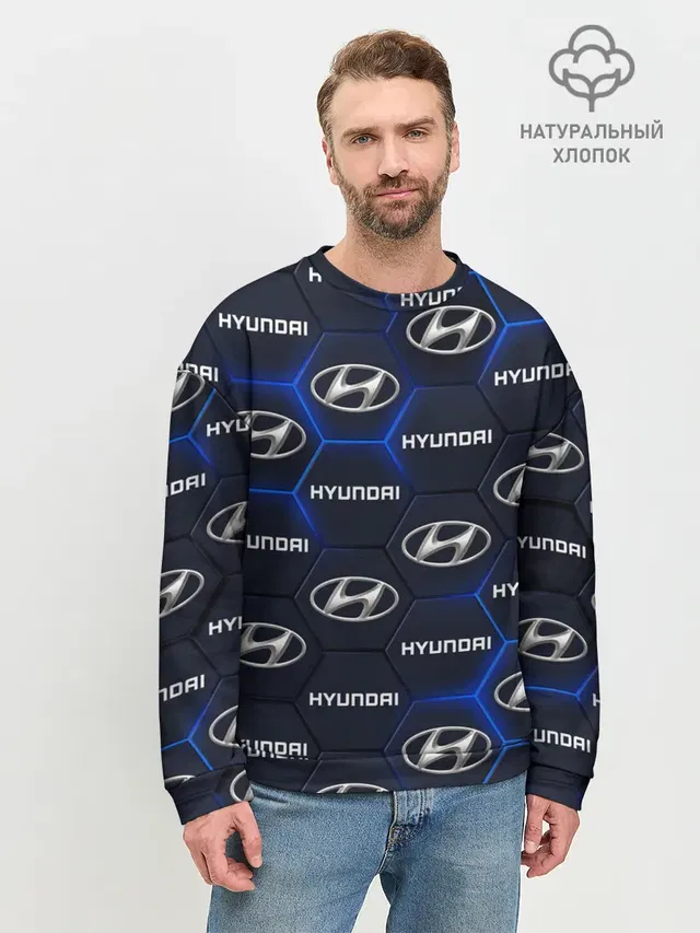 Мужской свитшот базовый с принтом «Hyundai — ХЕНДАЙ — 3D ПЛИТЫ»