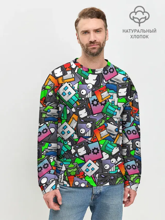 Мужской свитшот базовый с принтом «Geometry Dash Pattern — Pattern»