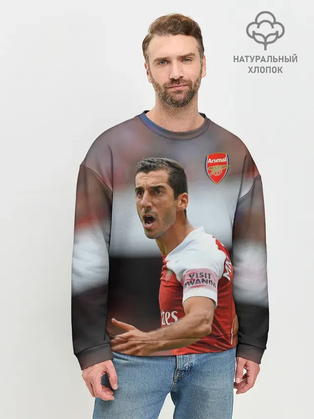 Мужской свитшот базовый с принтом «Генрих Мхитарян — H. Mkhitaryan — Arsenal»