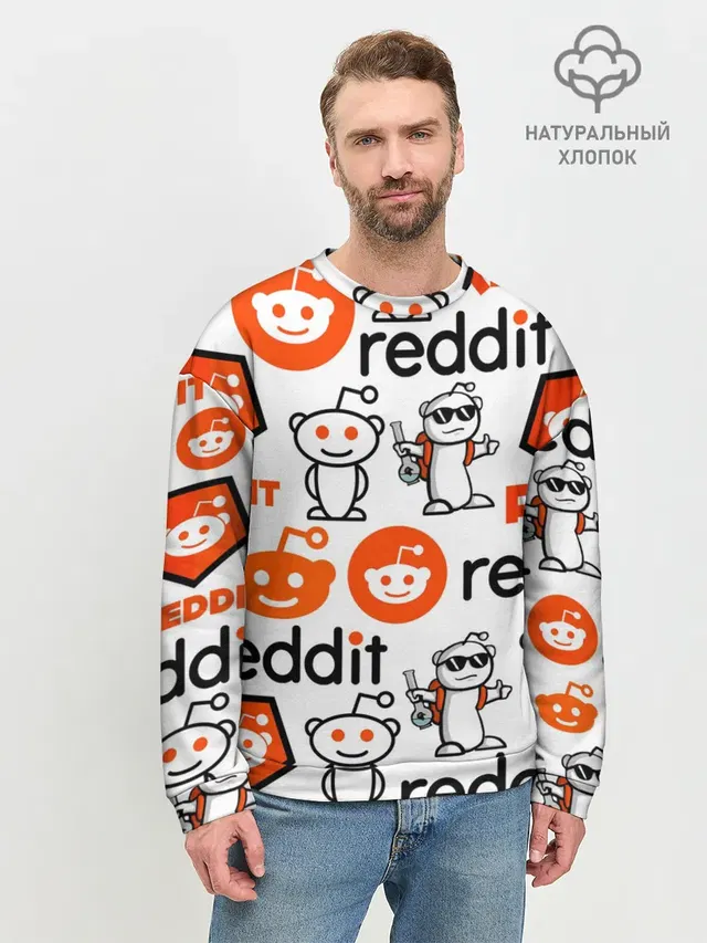 Мужской свитшот базовый с принтом «Социальные сети — REDDIT — РЕДДИТ — ЛОГОБОМБИНГ»