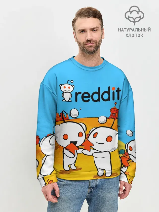 Мужской свитшот базовый с принтом «Социальные сети — REDDIT — РЕДДИТ — UPVOTE ART»