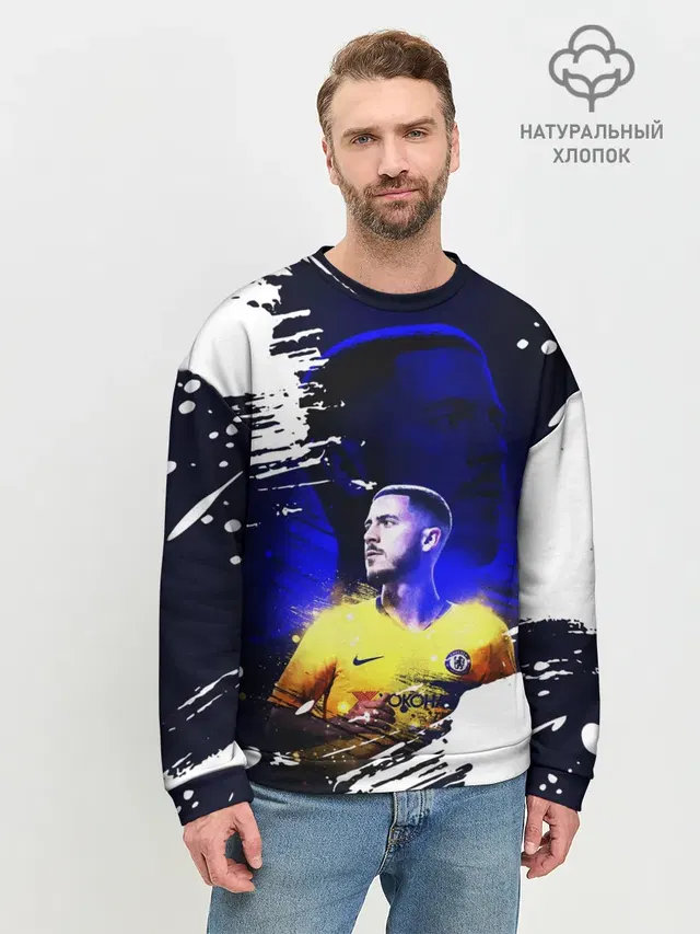 Мужской свитшот базовый с принтом «Эден Азар — EDEN HAZARD»