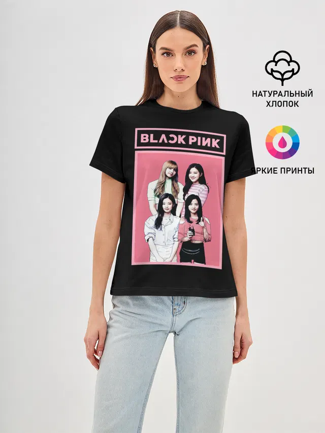 Женская базовая футболка с принтом «BlackPink — BP Band»