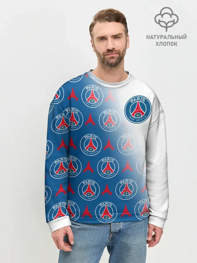 Мужской свитшот базовый с принтом «ПСЖ — ФК ПСЖ — PARIS SAINT GERMAIN»