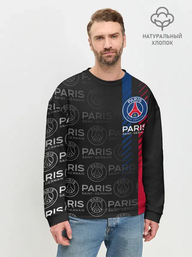 Мужской свитшот базовый с принтом «ПСЖ — ФК ПСЖ — PARIS SAINT GERMAIN»