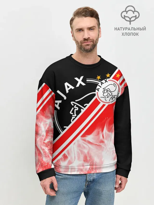 Мужской свитшот базовый с принтом «Разные футбольные принты — FC AJAX AMSTERDAM — ФК АЯКС»