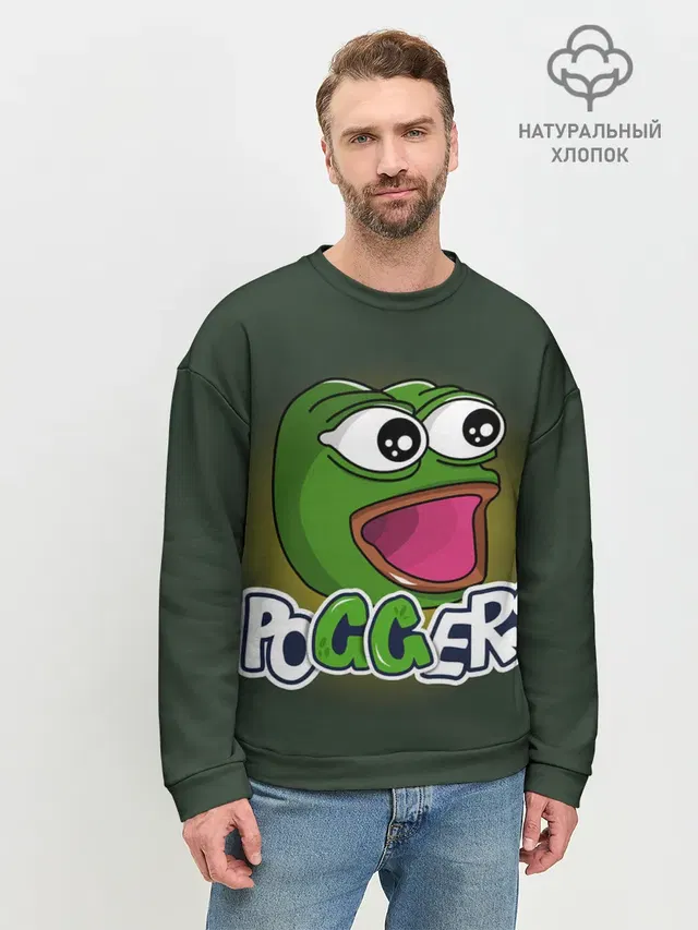 Мужской свитшот базовый с принтом «Twitch — Poggers»