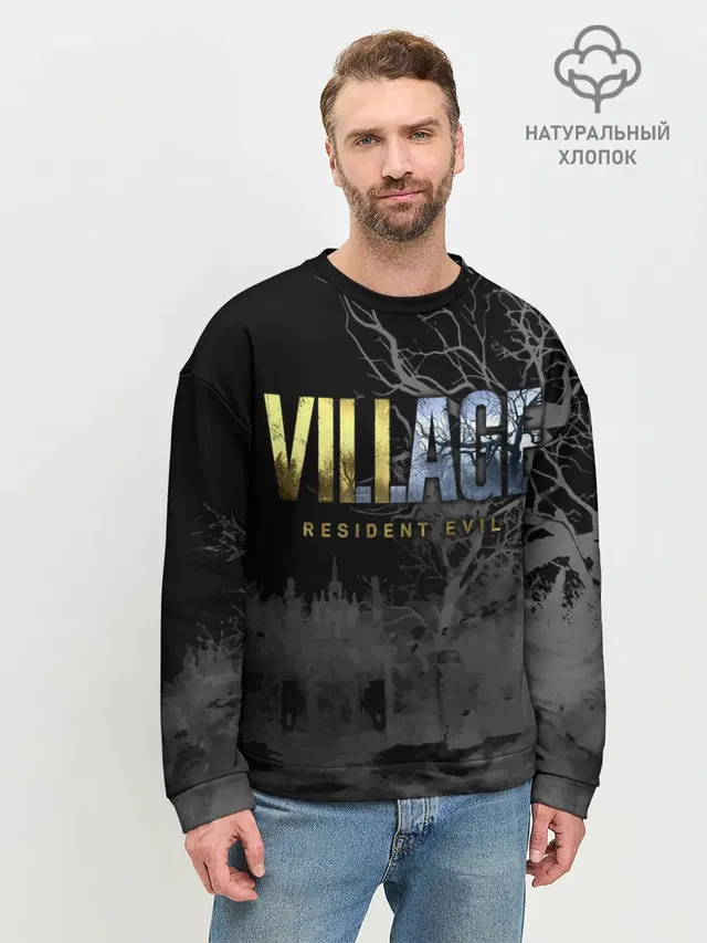 Мужской свитшот базовый с принтом «Bare trees — Resident Evil Village»