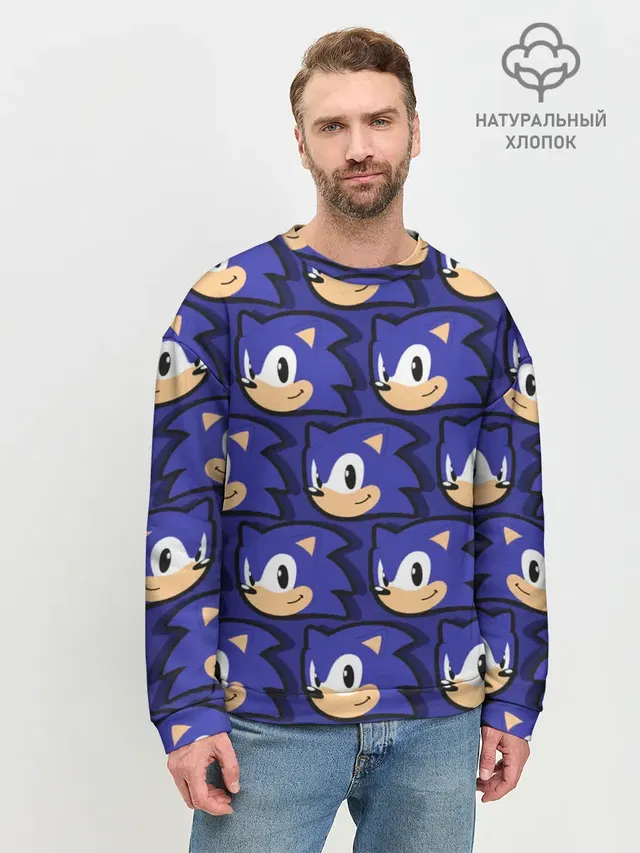 Мужской свитшот базовый с принтом «Соник — Sonic pattern»