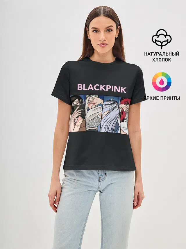 Женская базовая футболка с принтом «BlackPink — Hide eyes»