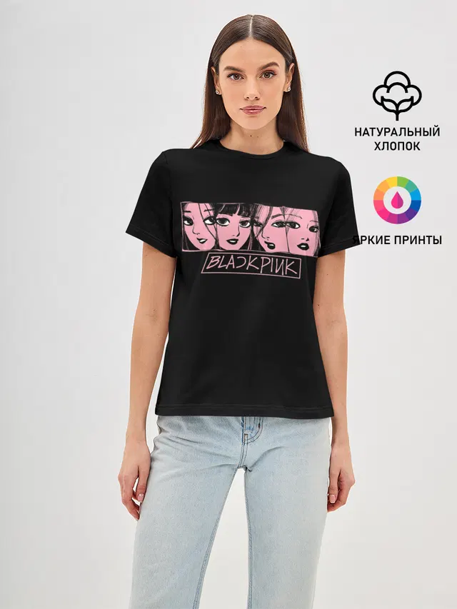 Женская базовая футболка с принтом «BlackPink — Black Pink Art»