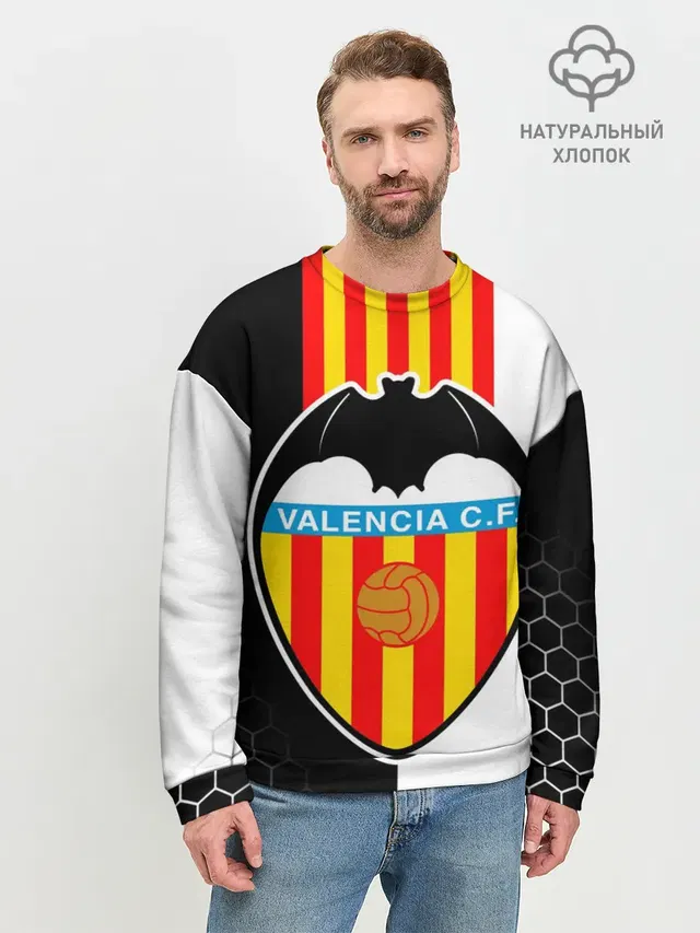 Мужской свитшот базовый с принтом «Valencia — FC VALENCIA — ФК ВАЛЕНСИЯ»