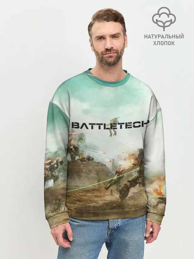 Мужской свитшот базовый с принтом «BattleTech — Битва мехов»