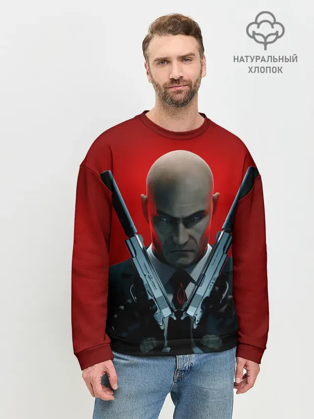 Мужской свитшот базовый с принтом «Hitman — Agent here»
